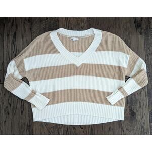 American Eagle Striped Oversized V Neck Knit Sweater